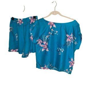 Shipwrecked Vintage Womens Short Set Size Large Green Floral Pure Rayon